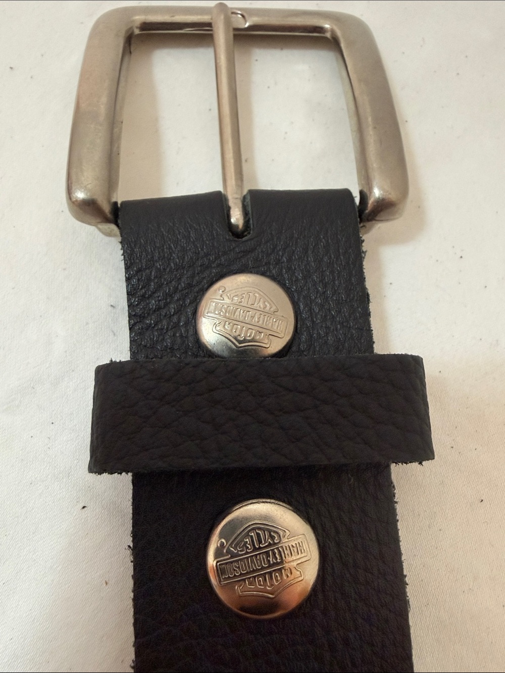 Harley-Davidson Black Leather Studded Belt with Crystals and Silver Logo Emblems - Picture 3 of 11